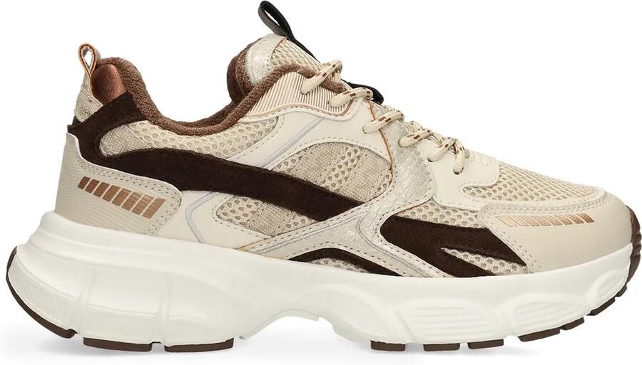 Manfield Dames Beige mesh sneakers met bruine details - Foto 2