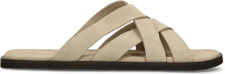 Manfield Heren Beige suède gevlochten slippers - Foto 2