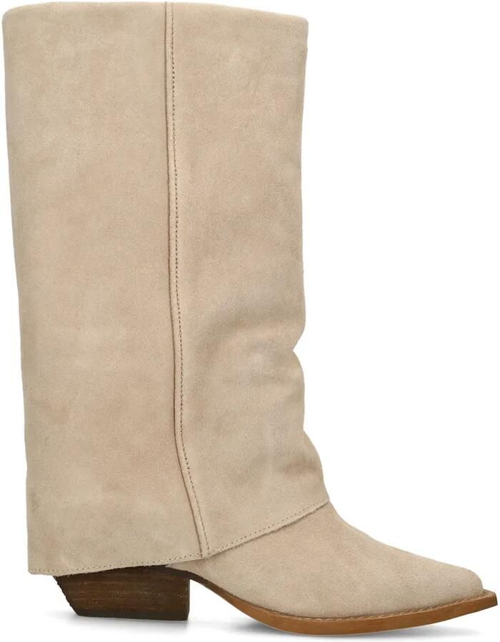 Manfield Dames Beige suède laarzen met flap