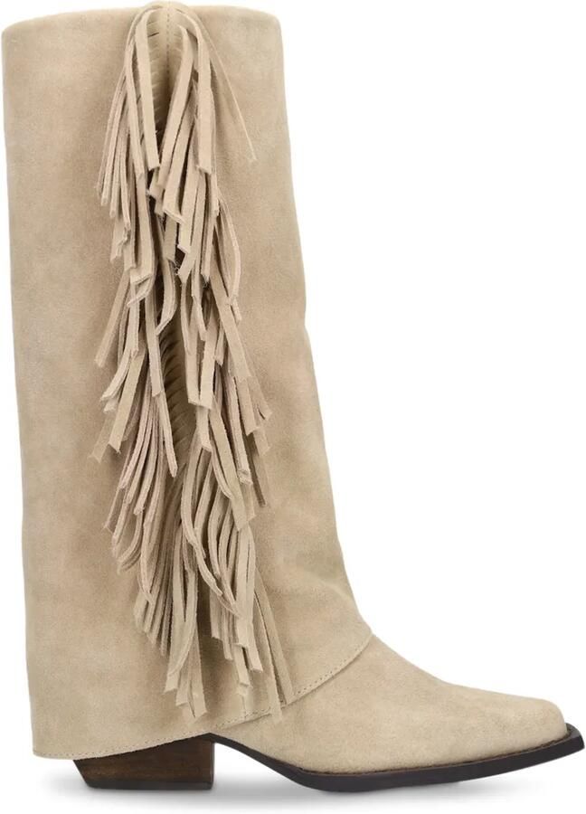 Manfield Dames Beige suède laarzen met franjes