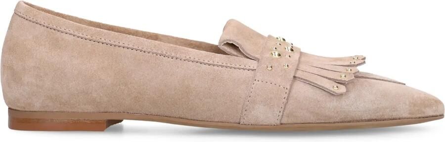 Manfield Dames Beige suède loafers met gouden studs - Foto 3