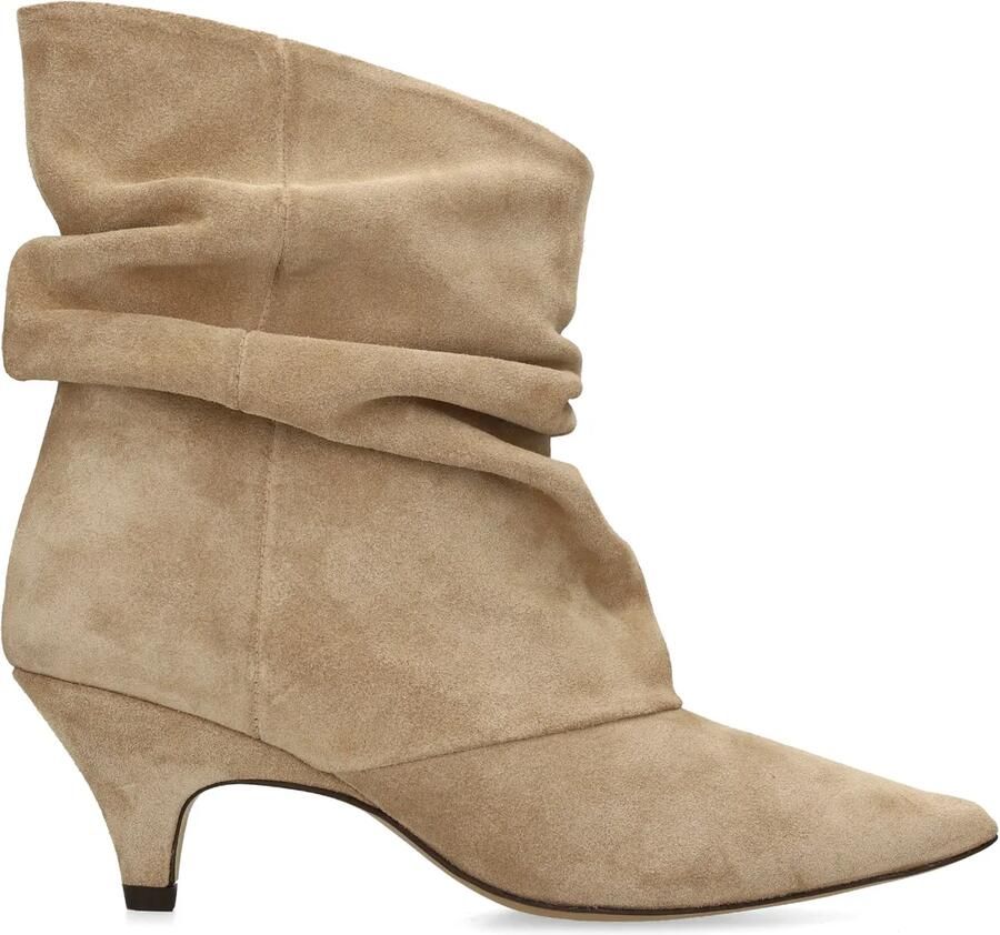 Manfield Beige suède slouchy enkellaarsjes met hak