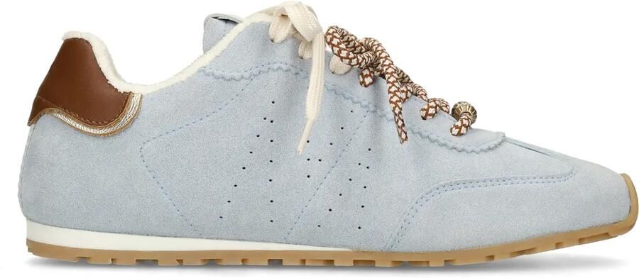 Manfield Dames Blauwe suède sneakers met dubbele vetersluiting