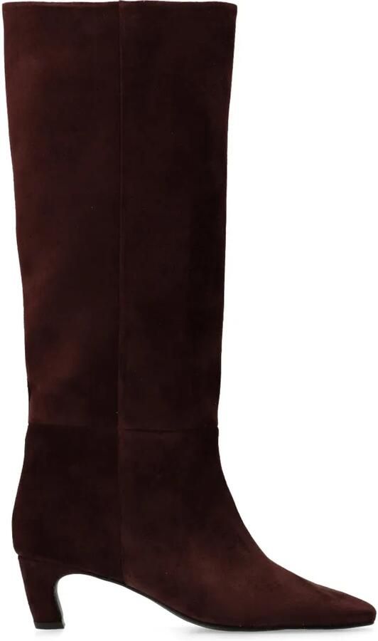 Manfield Dames Bordeaux rode suède hoge laarzen met hak