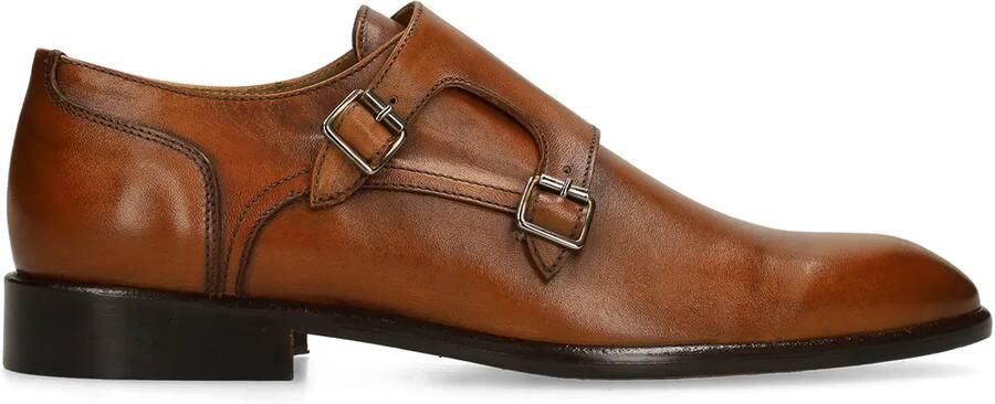 Manfield Bruine leren dubbele gesp loafers