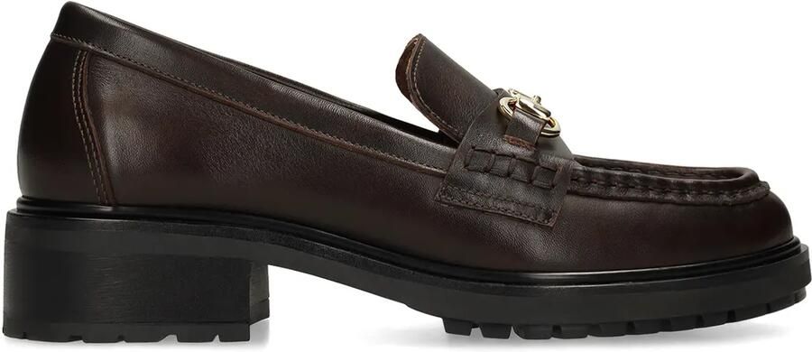 Manfield Dames Bruine leren loafers met gouden chain - Foto 2