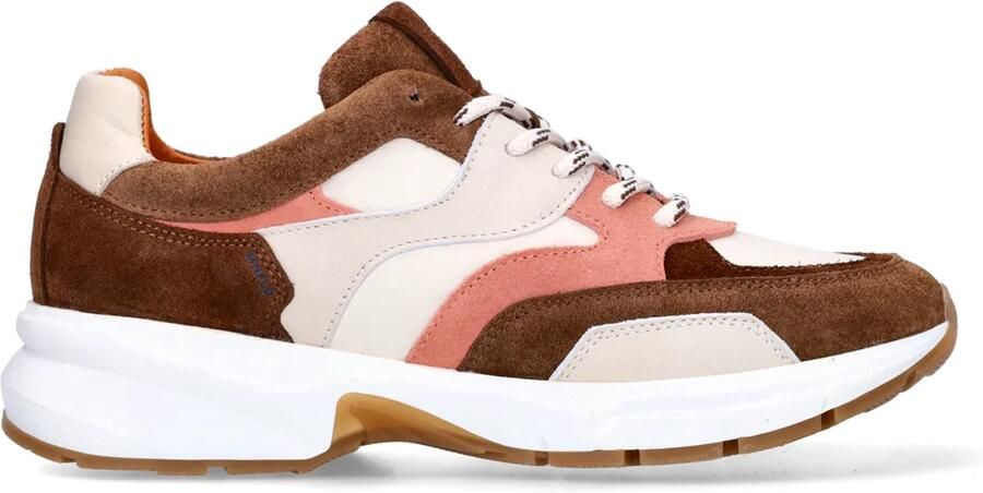 Manfield Dames Bruine leren sneakers met multicolor suède details - Foto 2