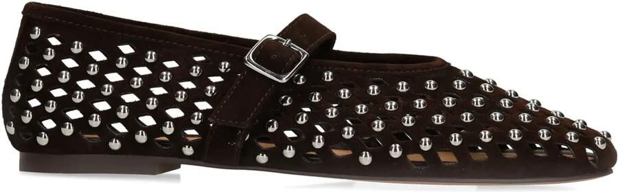 Manfield Dames Bruine suède ballerina's met studs