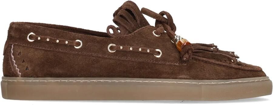 Manfield Dames Bruine suède boatloafers met franjes