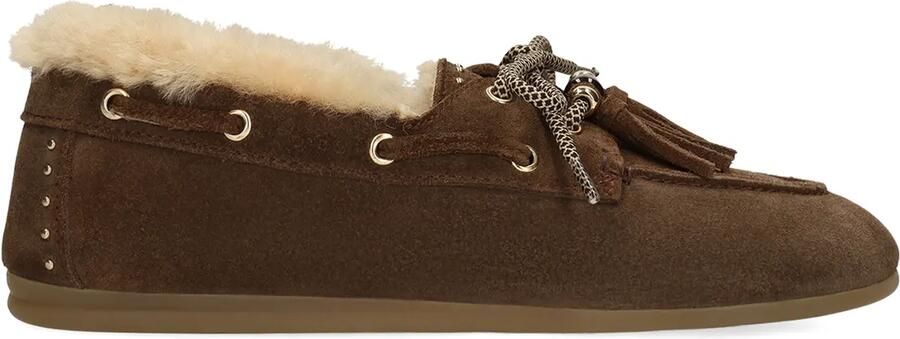 Manfield Dames Bruine leren bootschoenen met bontvoering