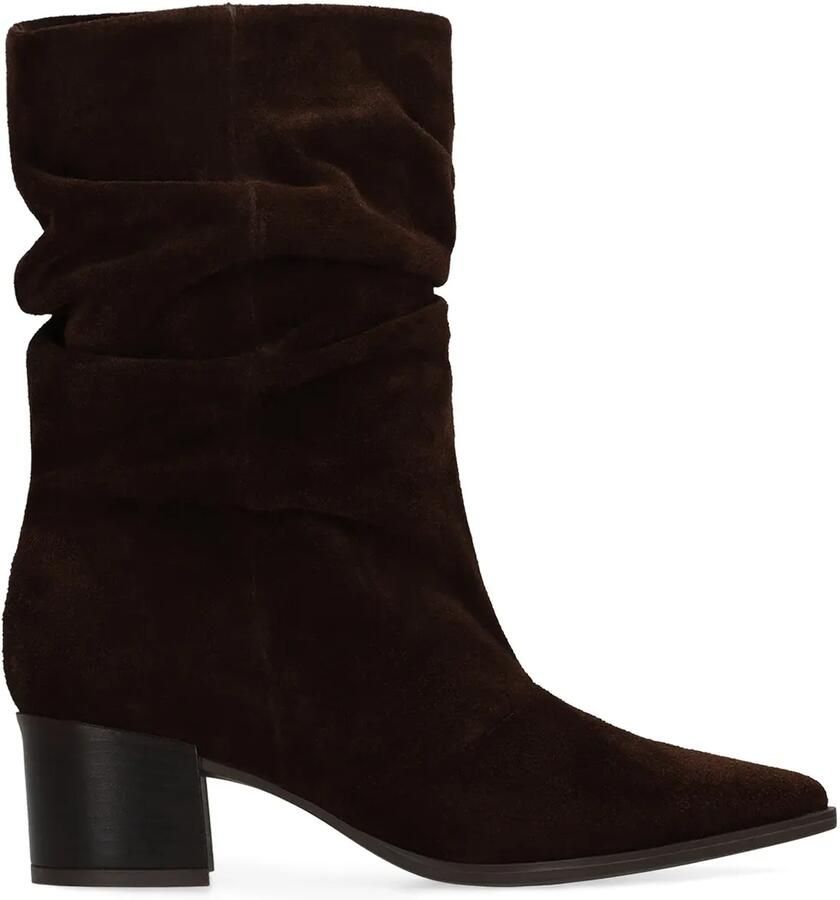 Manfield Dames Bruine suède slouchy enkellaarsjes met hak