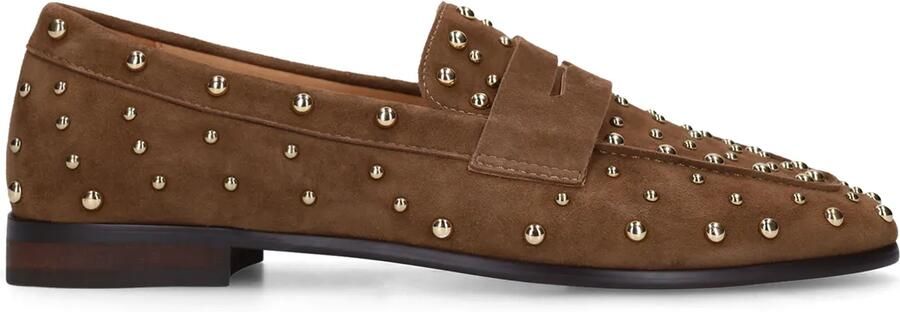 Manfield Dames Bruine suède loafers met studs - Foto 2