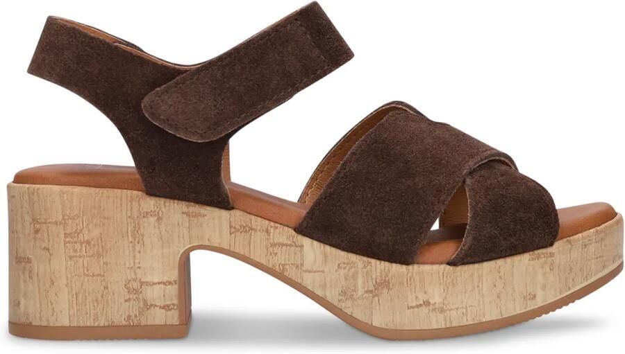 Manfield Dames Bruine suède sandalen met blokhak