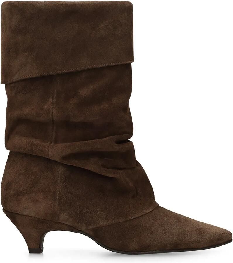 Manfield Bruine suède slouchy enkellaarsjes met hak - Foto 4