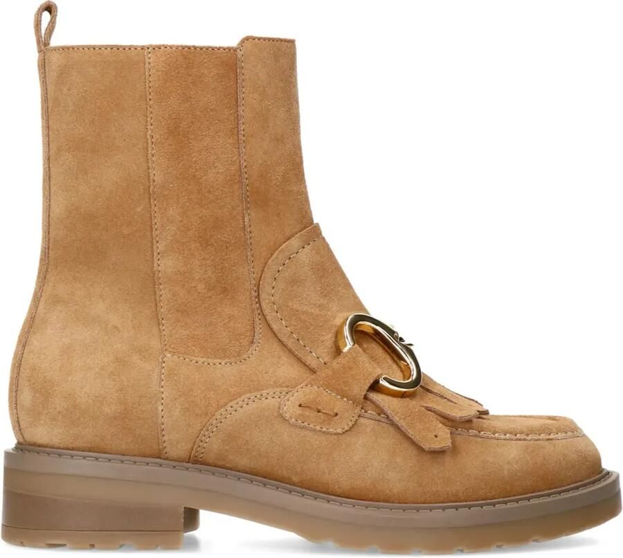 Manfield Dames Cognac leren enkellaarsjes