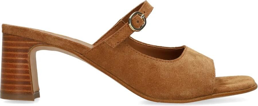 Manfield Dames Cognac suède sandalen met hak - Foto 2
