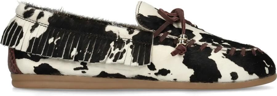 Manfield leren loafers met ponyhair en koeienprint bruin ecru