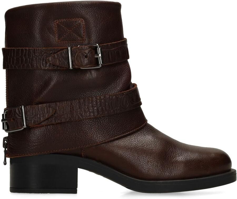 Manfield Donkerbruine leren buckle boots