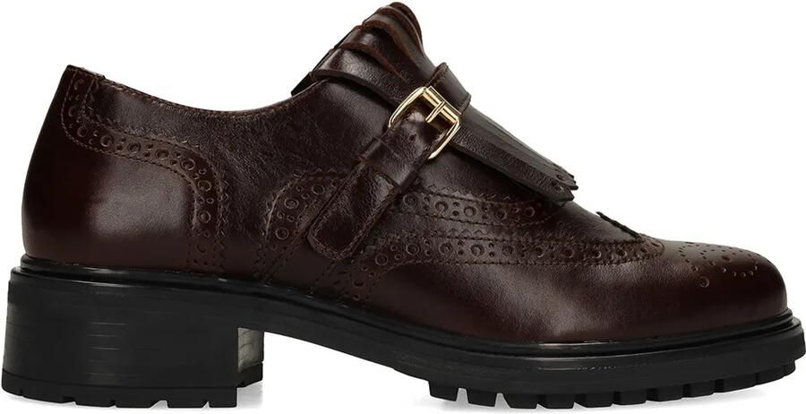 Manfield Dames Donkerbruine leren loafers met gespsluiting - Foto 2