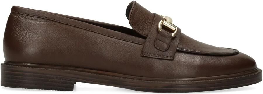 Manfield Dames Donkerbruine leren loafers met goudkleurig detail - Foto 2