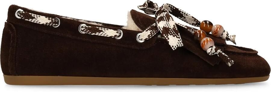 Manfield Dames Donkerbruine suède bontloafers - Foto 2