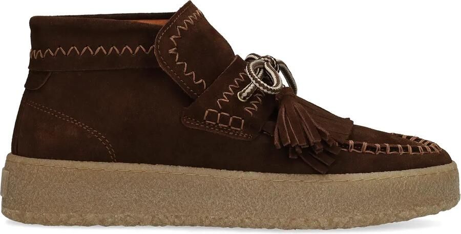 Manfield Donkerbruine suède boots met franjes