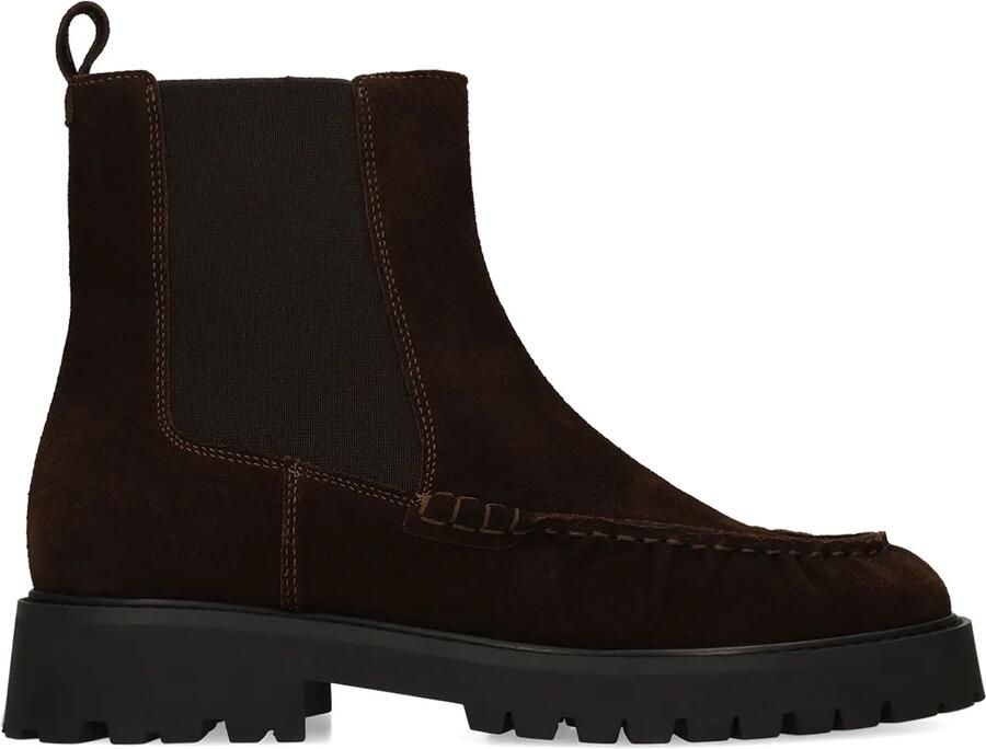 Manfield Donkerbruine suède chelsea boots