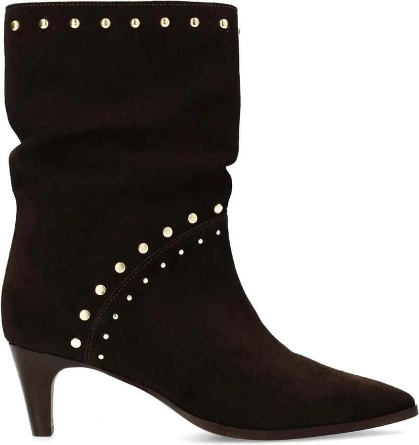 Manfield Dames Donkerbruine suède enkellaarsjes met studs