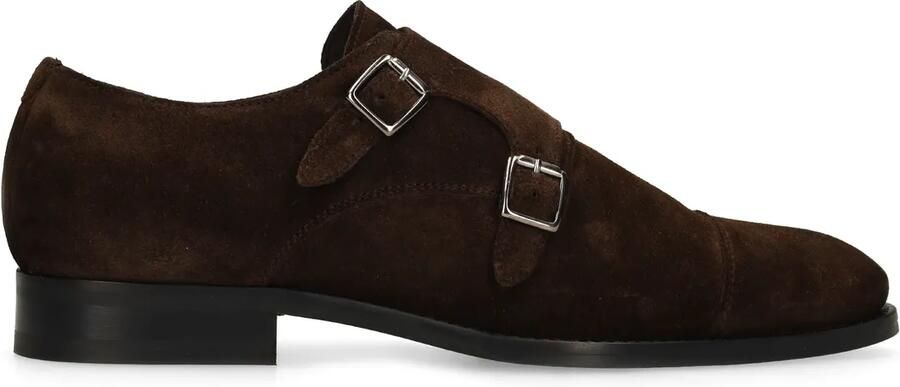 Manfield Donkerbruine suède gespschoenen