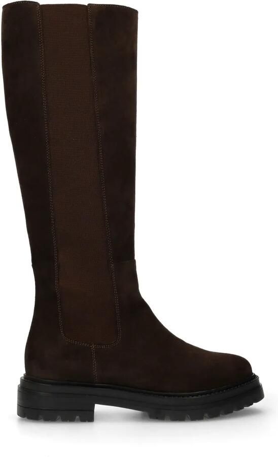 Manfield Dames Donkerbruine suède hoge laarzen