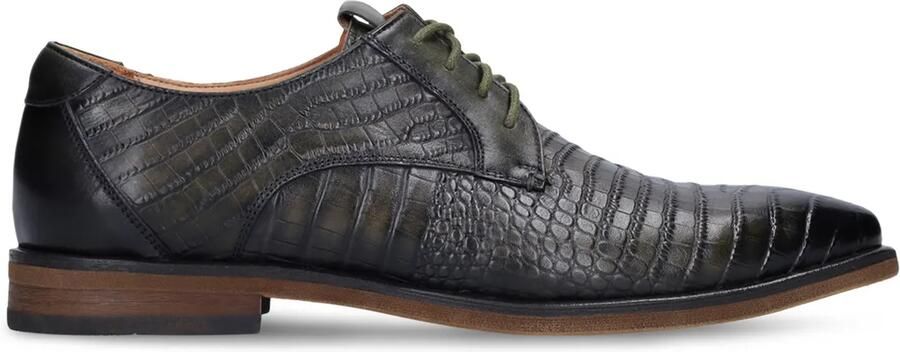 Manfield Heren Donkergroene leren croco veterschoenen - Foto 2