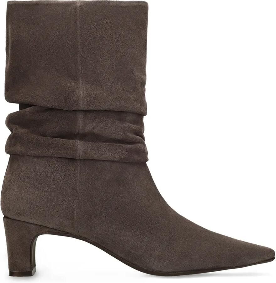 Manfield Dames Grijze suède slouchy enkellaarsjes met hak