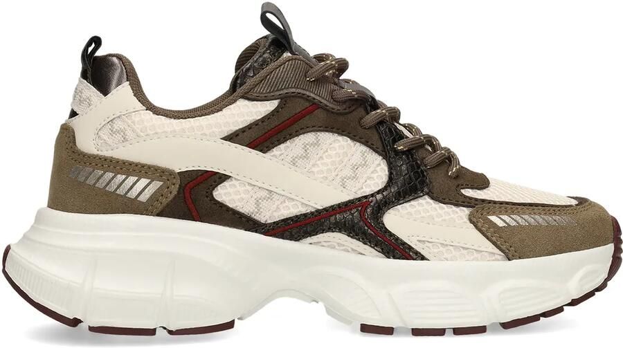 Manfield Dames Groene mesh sneakers met beige details - Foto 2