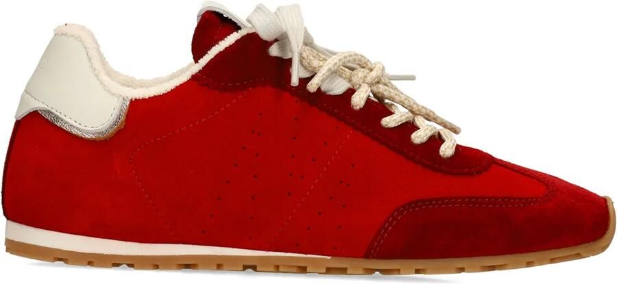 Manfield Dames Rode suède sneakers met dubbele vetersluiting