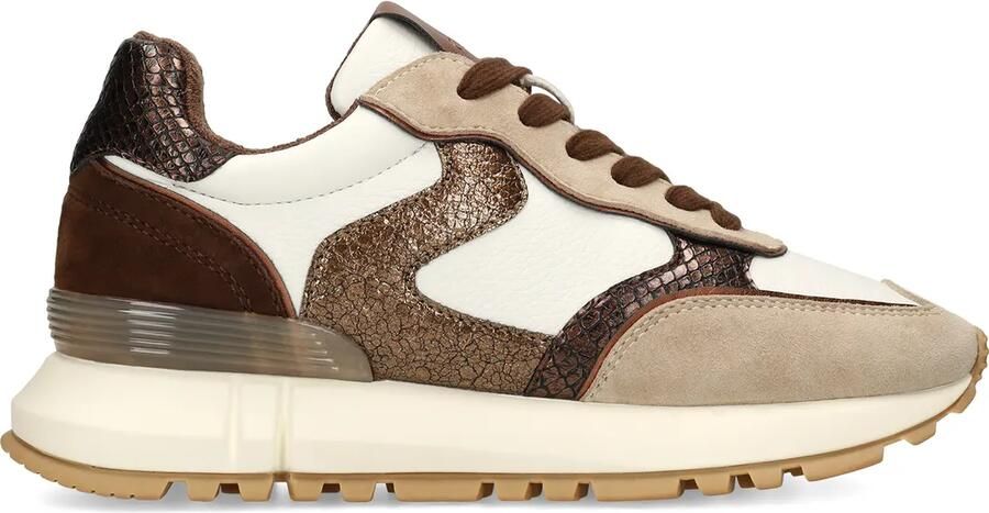 Manfield Dames Taupe leren sneakers met suède details - Foto 2