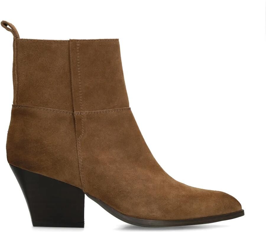 Manfield Dames Taupe suède enkellaarsjes met hak