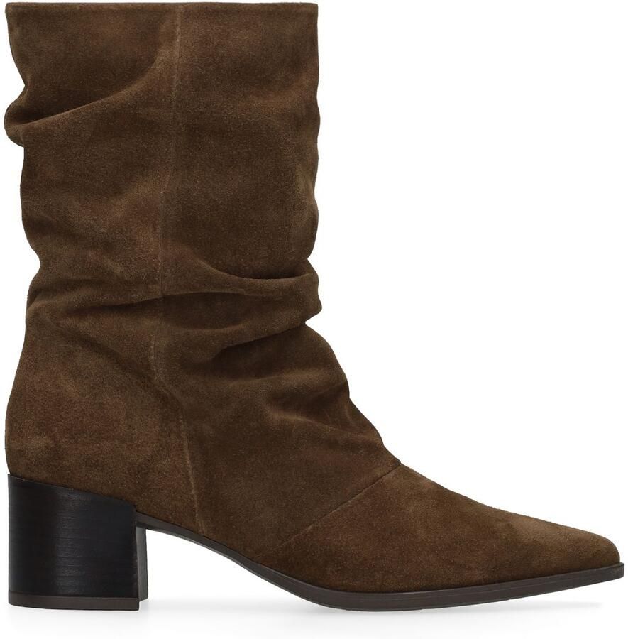 Manfield Dames Taupe suède slouchy enkellaarsjes met hak - Foto 2