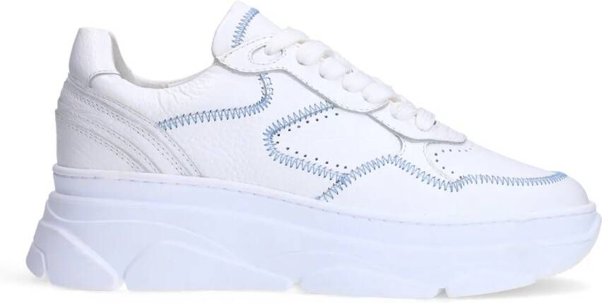 Manfield Dames Witte leren sneakers met denim details - Foto 2