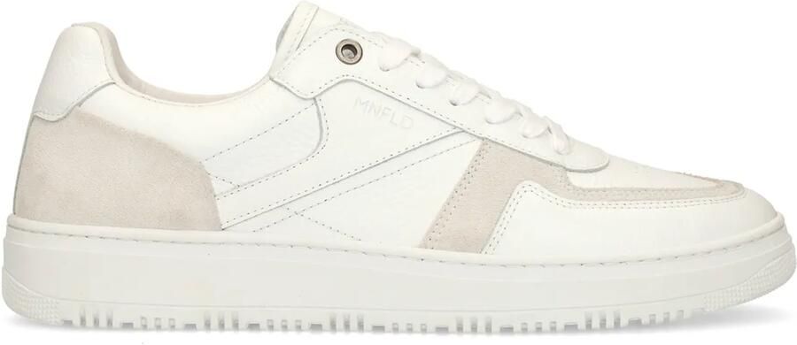 Manfield Heren Witte leren sneakers met suède details - Foto 3