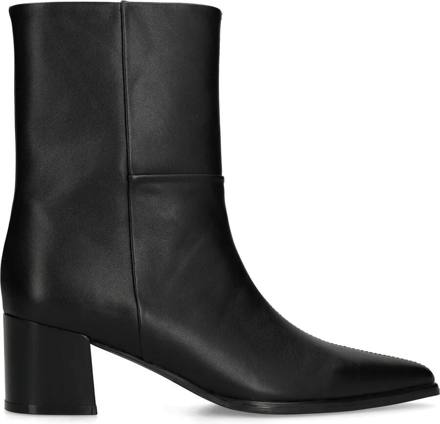 Manfield Dames Zwarte leren enkellaarsjes met hak