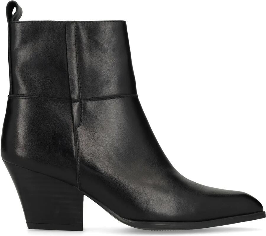 Manfield Dames Zwarte leren enkellaarsjes met hak