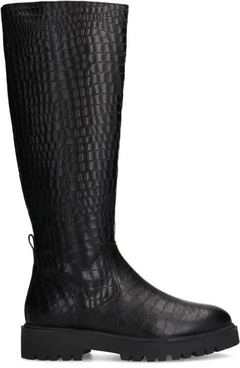 Manfield leren hoge laarzen met crocoprint zwart
