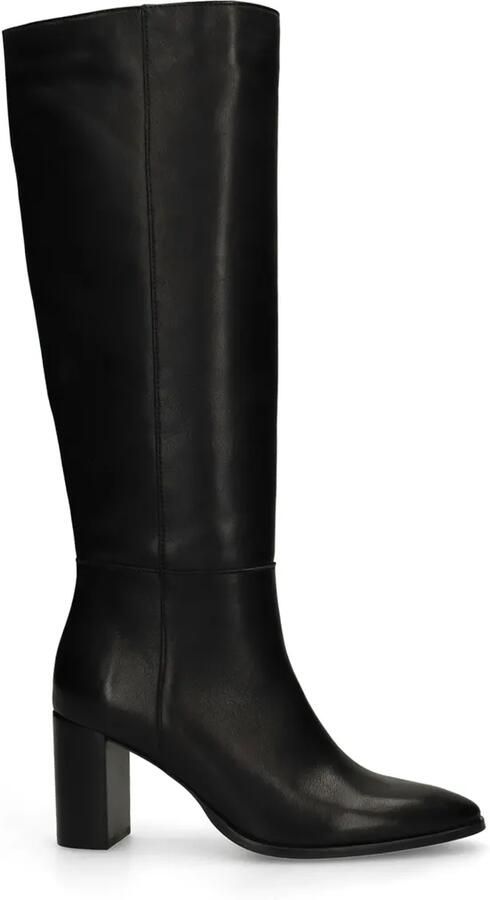 Manfield Dames Zwarte leren hoge laarzen met hak