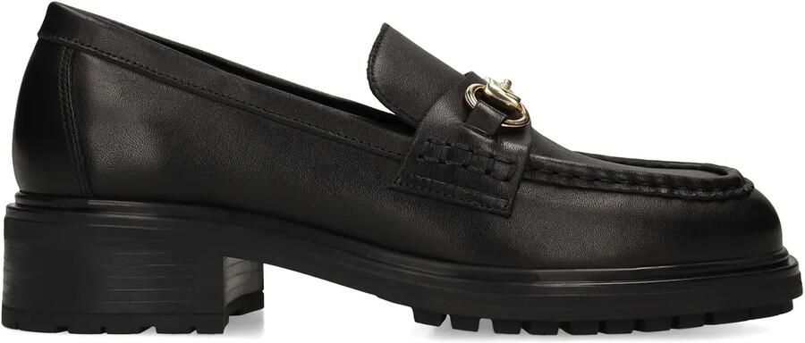 Manfield Dames Zwarte leren loafers met gouden chain - Foto 2