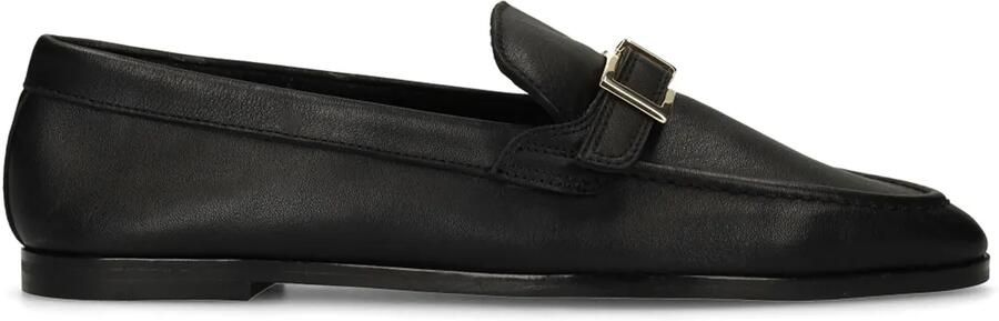 Manfield Zwarte leren loafers met goudkleurig detail