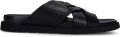 Manfield Heren Zwarte leren slippers - Zwart