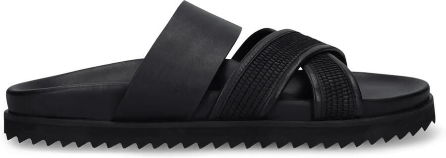 Manfield Heren Zwarte leren slippers - Foto 2
