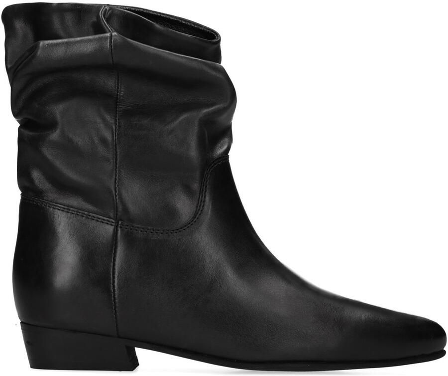 Manfield Zwarte leren slouchy enkellaarsjes