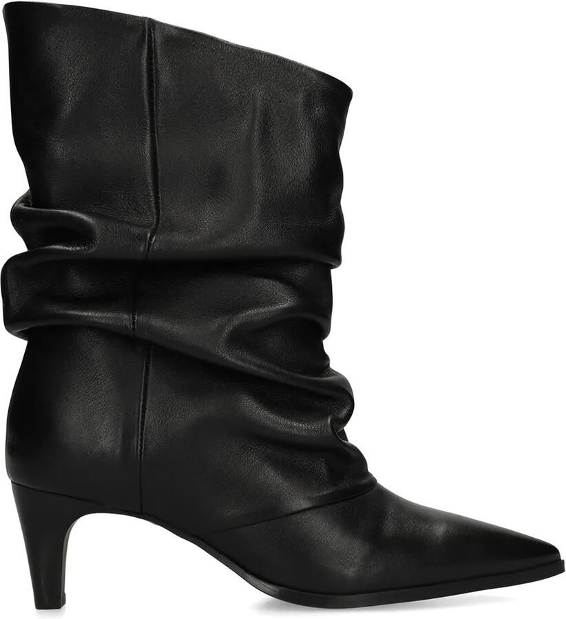 Manfield Dames Zwarte leren slouchy enkellaarsjes met hak - Foto 4