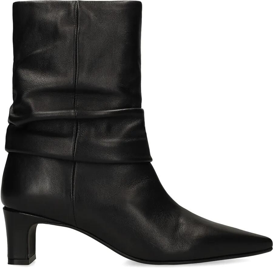 Manfield Dames Zwarte leren slouchy enkellaarsjes met hak - Foto 4